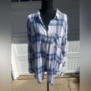 Sanctuary Blue and White Plaid Button Down Shirt